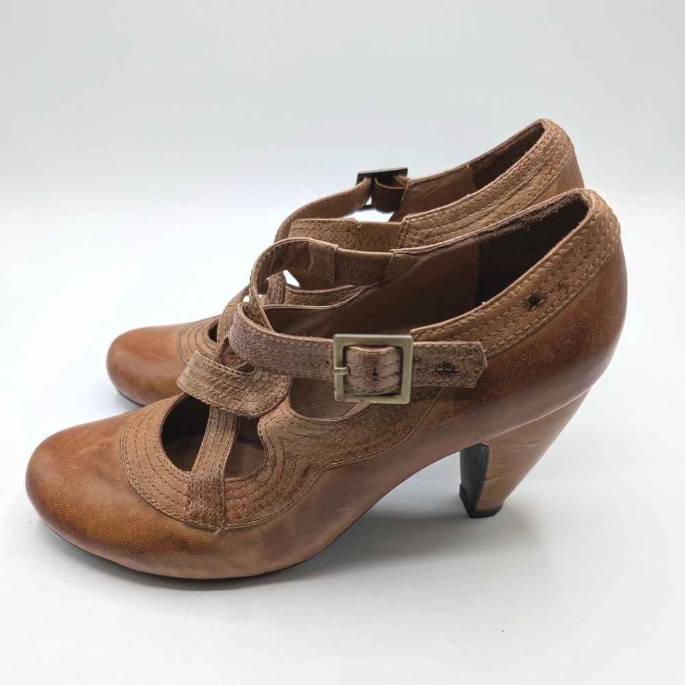Miz Mooz Mary Jane Heels 9.5 Brown Leather Granny Retro Teacher Pumps Buckle